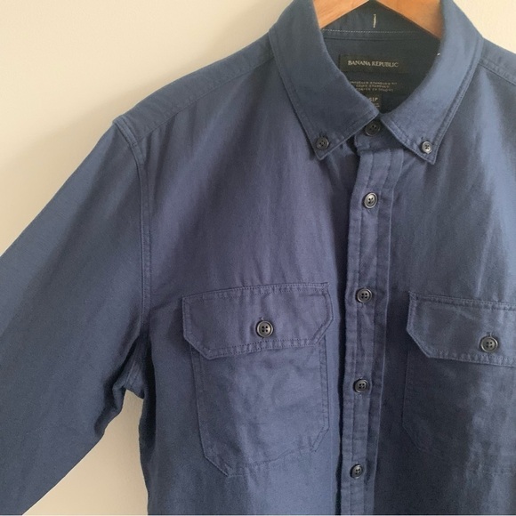 Banana REPUBLIC Heritage Expedition Utility Linen Cotton Blend Shirt Casual Navy - Picture 6 of 15